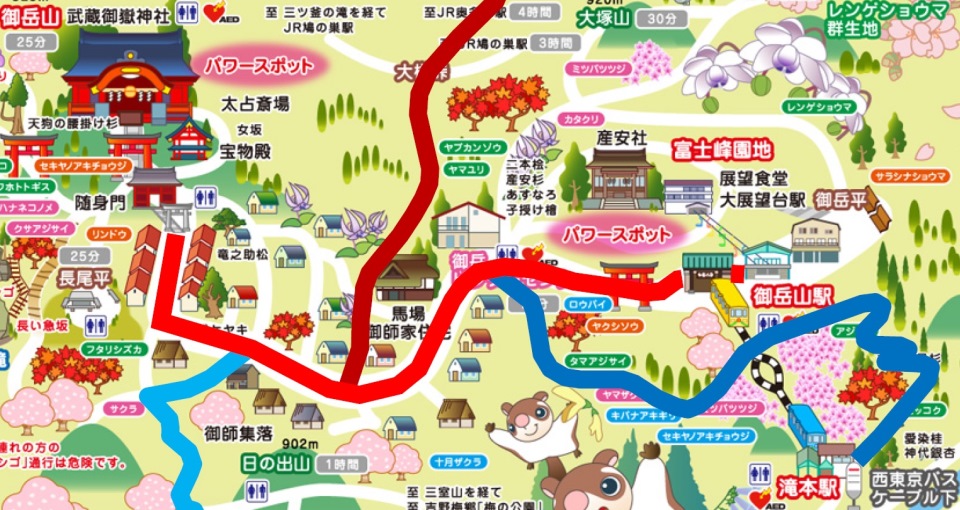御岳山駅〜武蔵御嶽神社の地図